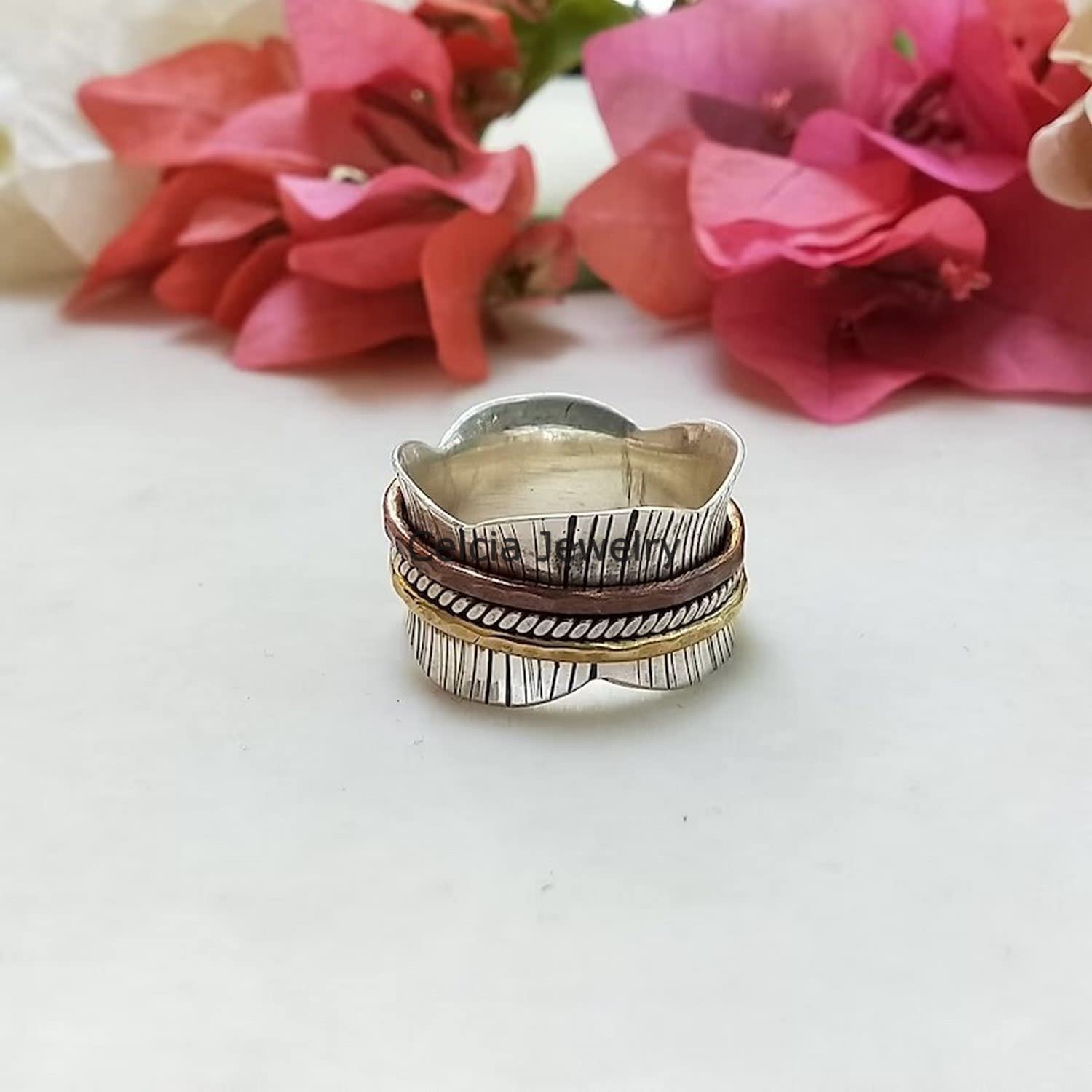 Anillo giratorio de plata de ley 925 con diseño exclusivo, clásico y elegante, ideal como regalo para el Día de la Madre (talla 7 de EE. UU.)