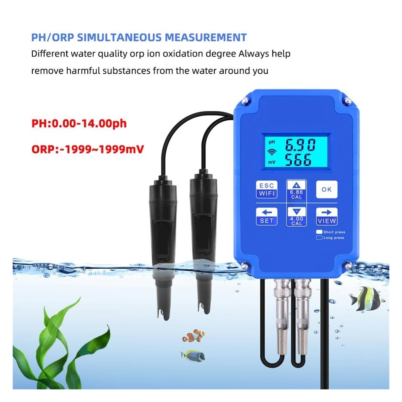 WiFi Monitoreo Digital PH Y ORP Controlador BNC Sonda Probador De Calidad del Agua For Hidroponía Piscina Acuario MedicióN Precisa(A)