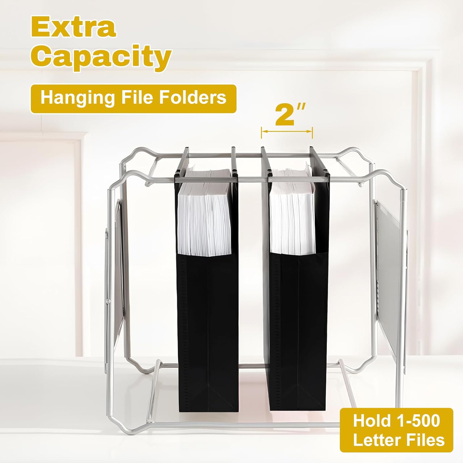 24 Pack Extra Capacity Plastic Hanging File Folders Letter Size Heavy Duty 2 Inch Expansion Reinforced Hang Folder with 1/5-cut Tabs Filing Cabinet Folders for Office Home (Black)