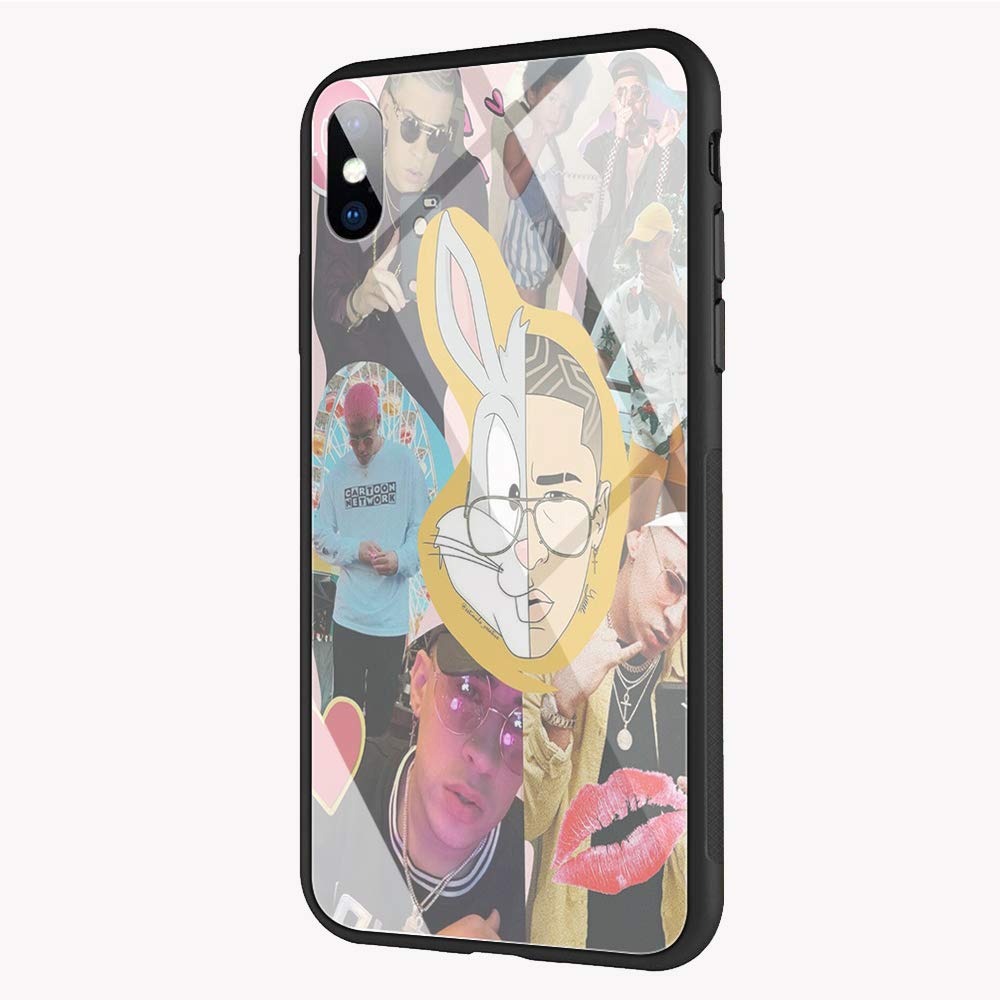 DEPING DP-74 Bad Bunny Maluma Ozuna Hip Hop Rapper Compatible for iPhone XR Case,Tempered Glass Back Cover and Soft Silicone Anti Scratch Bumper Design Protective Case