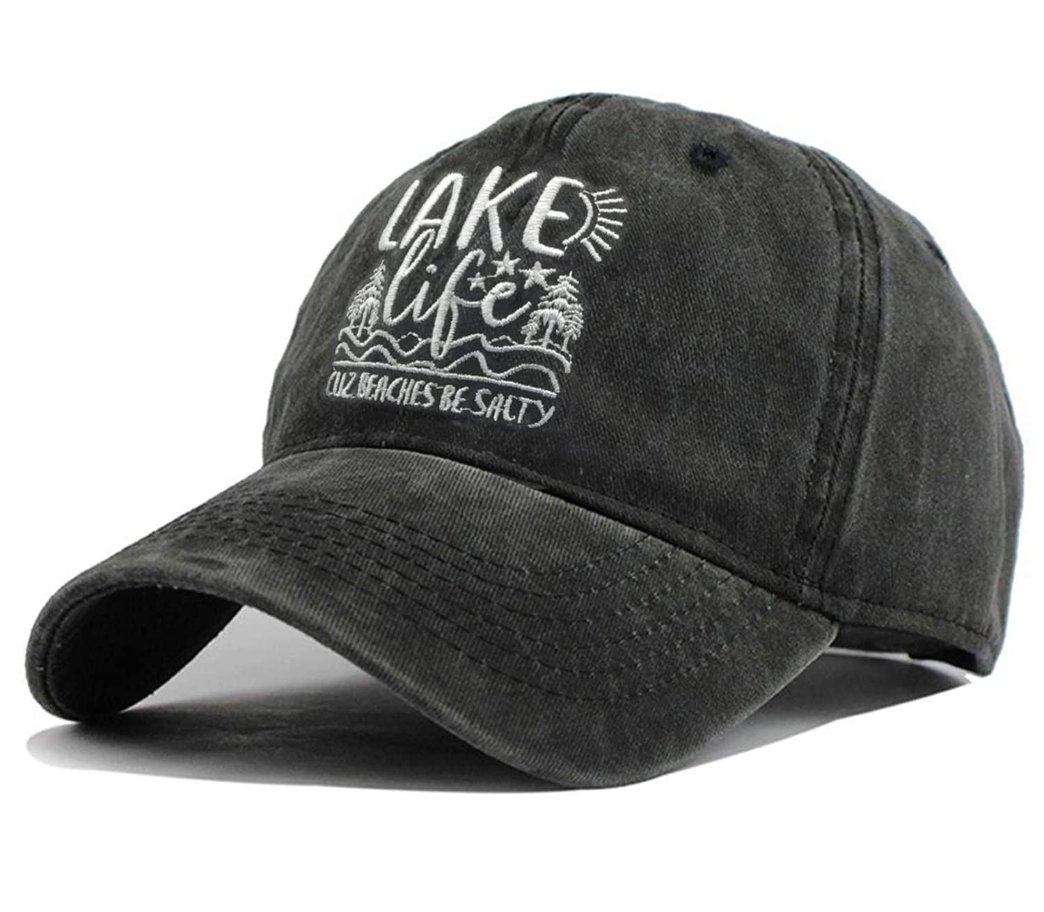 Women's Lake Life Cuz Beaches Be Salty Baseball Cap Embroidered Vintage Dad Hat Black