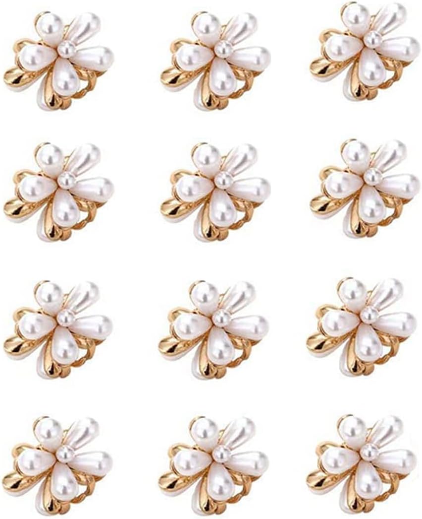 YouBella Jewellery for Women Korean Style Small Pearl Hair Claw Clips Mini Pearl Claw Clips with Flower Design, Bangs Clips Decorative Hair Accessories for Women’s Girls Pack of 12 Pcs