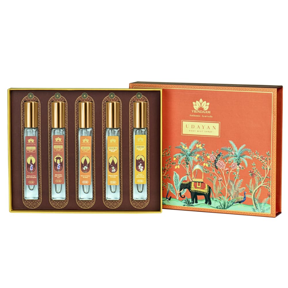 VRINDAAM Udayan Body Mist Gift Box For Women & Men | Perfect For Anniversary, Birthdays & Special Occasions | Fresh Lavender, Citrus Woody, Sweet Musky Scent | 5 Piece Gift Set (5x10ML) (Heritage Gift Set)-image-26