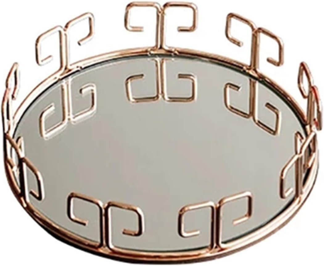 Decorative Tray Round Tray Golden Retro Mirror Skin Care Products Jewelry Storage Tray Bathroom Storage Tray Modern Home Decoration Board (Color : Gold Size : 24.5x6cm)