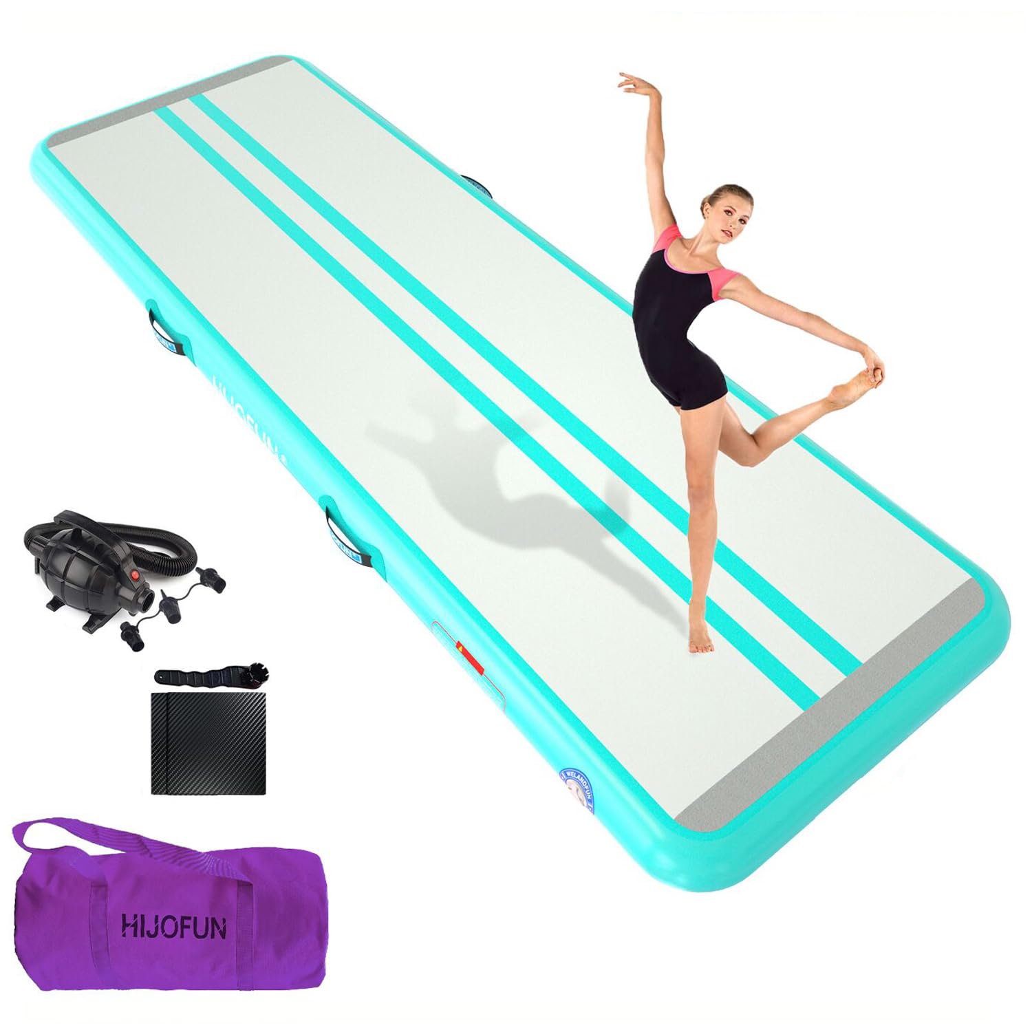 HIJOFUN Inflatable Gymnastics Mat, Tumble Track 3m/4m/5m/6m for Training with Practical Pump, 10/20cm Thickness Gymnastics Air Mat for Home Use/Tumbling/Yoga/Taekwondo/Dance
