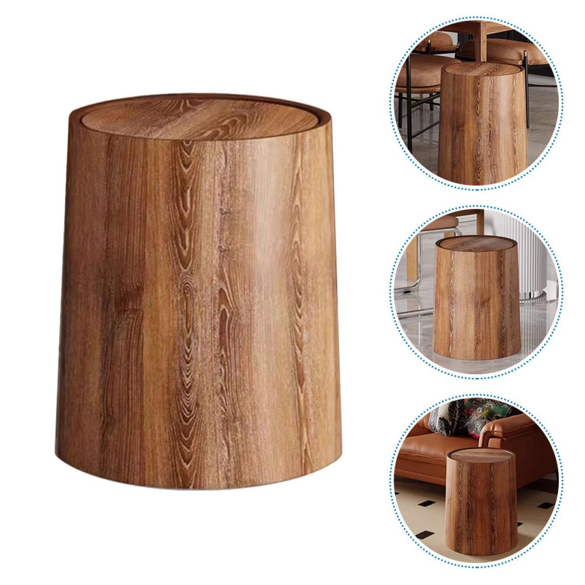 Kichvoe Papelera de Plástico Pp Imitación Madera 15l Tapa Abatible para Hogar y Oficina, Cubo de Basura Grande Decorativo para Baño, Sala y Dormitorio, Bote Resistente y Fácil de Limpiar