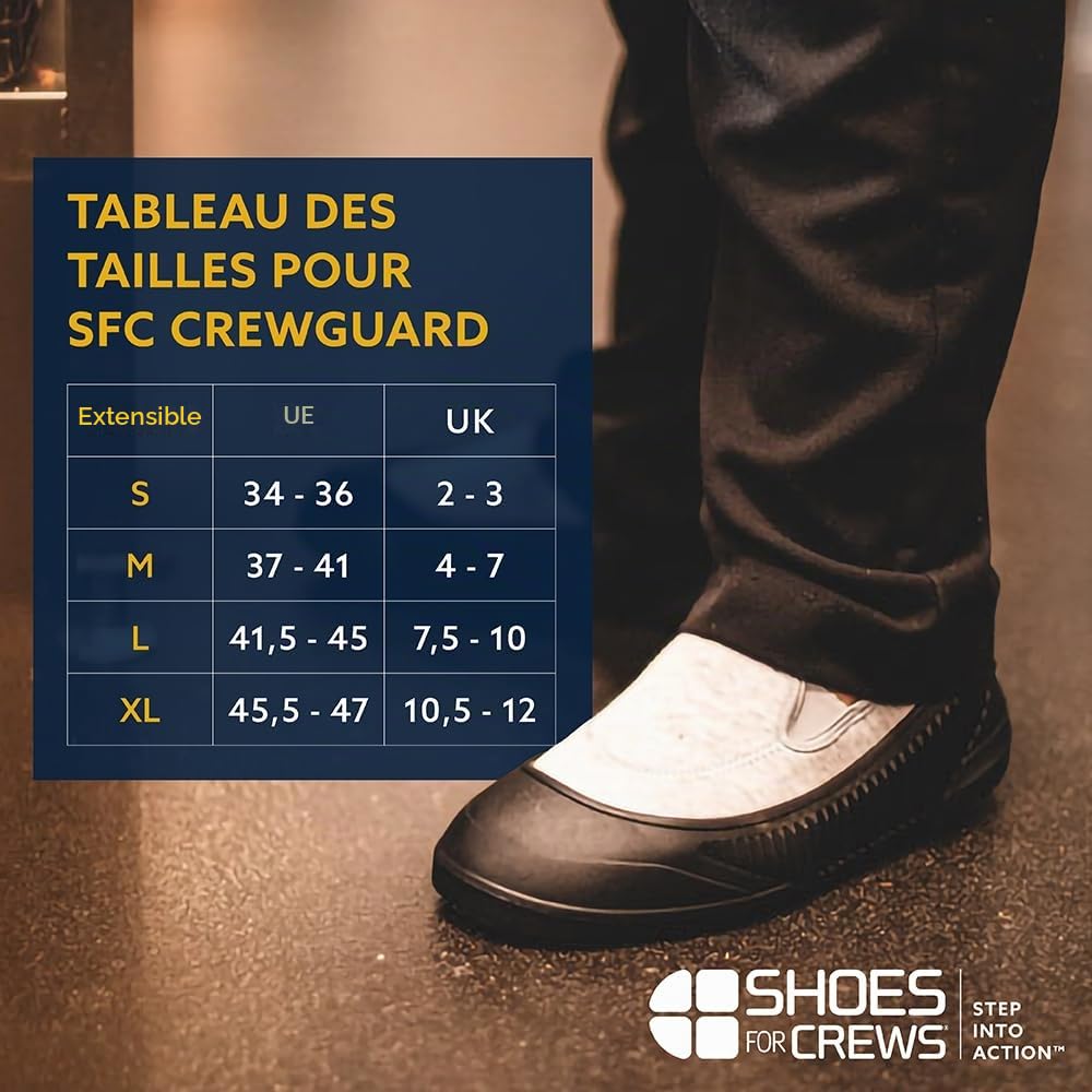 Shoes for Crews Couvre-Chaussures – Semelle antidérapante, Housse de Protection en Caoutchouc imperméable pour Travail, SB Sécurité, Cuisine, Bistro, Commerce de détail – Crewguard Stretch