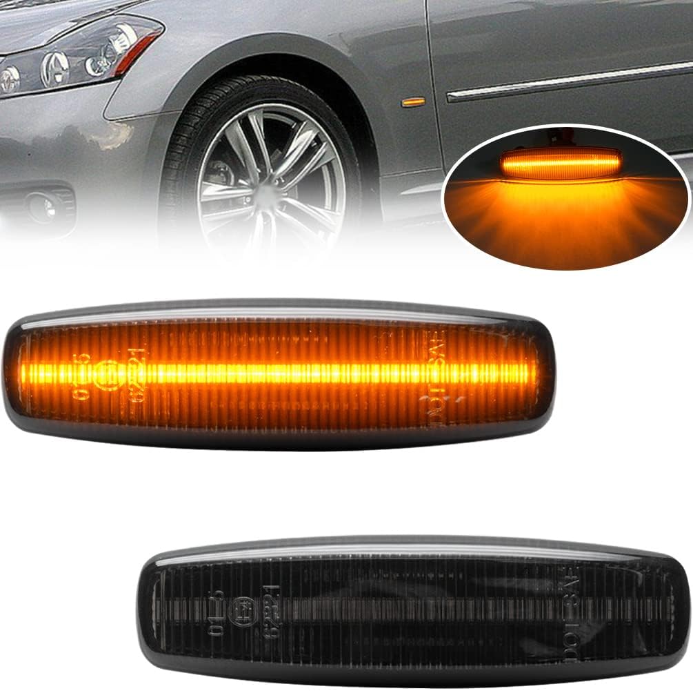 NJSBYL Amber/Red LED Side Marker Lights for Infiniti M35 M45 2008 2009 2010 Smoked Lens Side Fender Left Right LED Sidemarker Lamps Replacements