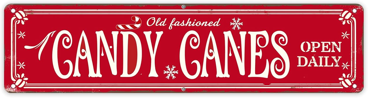 Letrero de metal vintage de bastones de caramelo de Navidad, decoración diaria abierta para el hogar, cafetería, bar, restaurante, arte de pared de