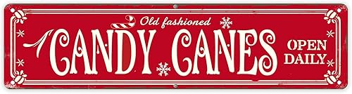 Letrero de metal vintage de bastones de caramelo de Navidad, decoración diaria abierta para el hogar, cafetería, bar, restaurante, arte de pared de