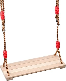 KOHAND 16 x 6 Wooden Swing, Hanging Tree Swing Seat with Adjustable Rope and Carabiner 330LBS Large Bearing Capacity for Home Backyard Garden Playing