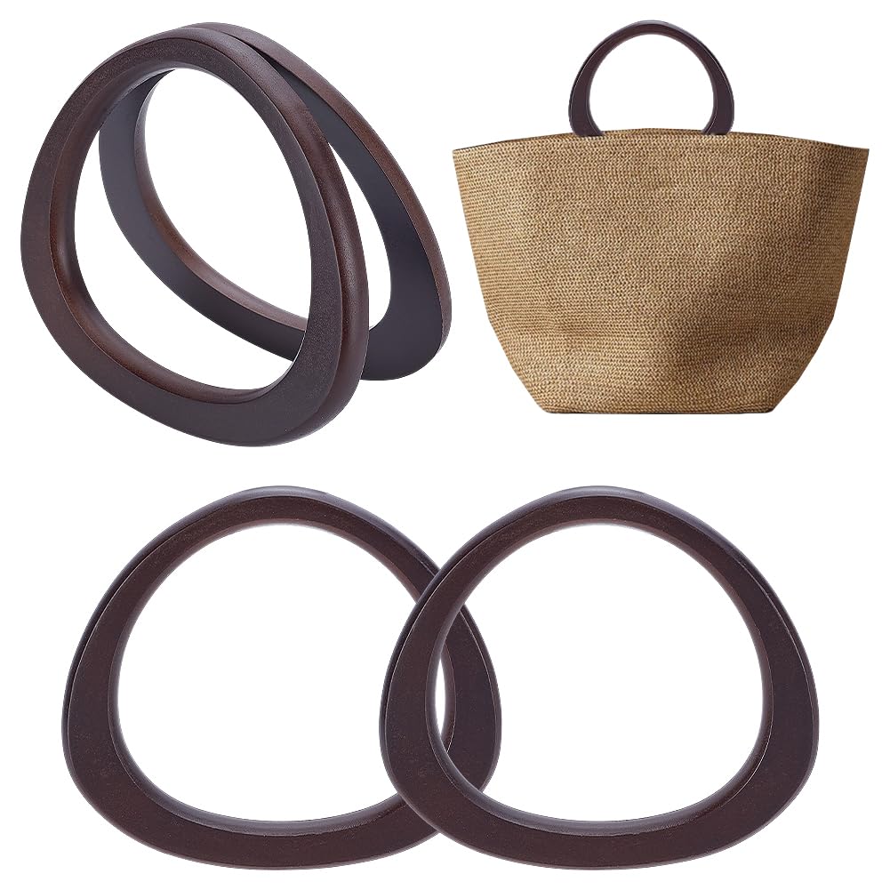 PH PandaHall 4 piezas de asas de bolso de madera, asas de pajita para bolso de playa, mango de bolso en forma de D, reemplazo de asa de bolso de mano, asas de bolso marrón para bolso de macramé, bolso