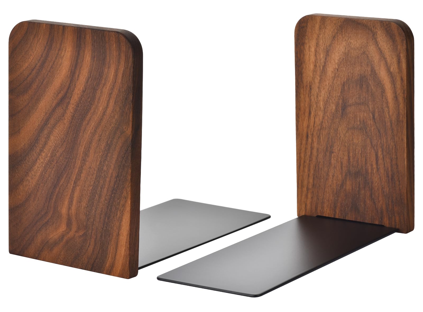 Book Ends, Black Walnut Wooden Bookends for Shelves - Heavy Duty Non-Slip Book Organizers, Upgraded Decorative Bookend Holders for Home, Kitchen, Office, Set of 2, Small