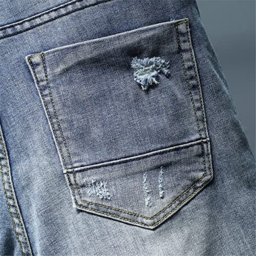 Jean denim ajusté bleu clair pour homme silhouette mince avec patchwork durable