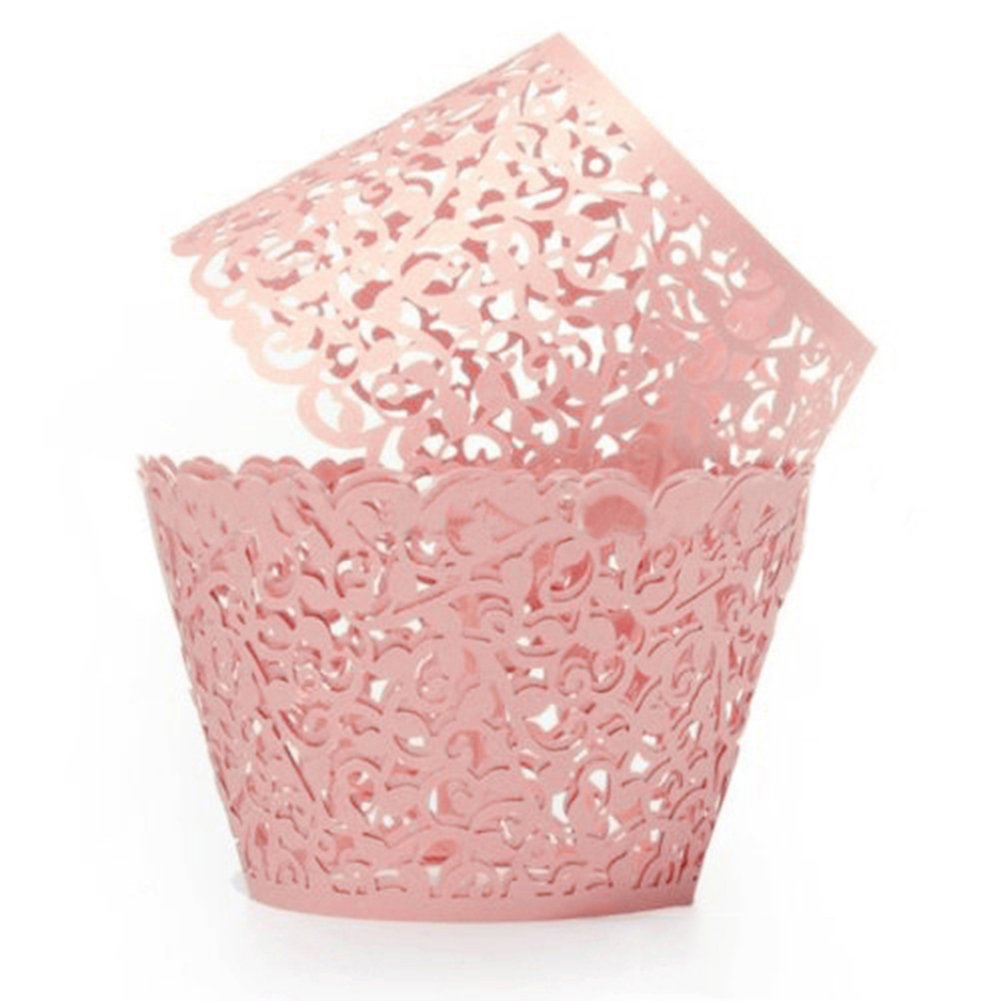 Leegoal Pink 12Pcs Filigree Vine Cake Cupcake Cases Wrapper Wraps Decoration Wedding Birthday Baby Shower Filigree (Pink)