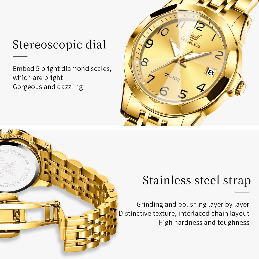 OLEVS Damenuhren Leicht zu lesen Armbanduhr mit Kleines Gesicht Gold Silber Edelstahlband Leuchtend wasserdichte Kalender Luxus Armbanduhr