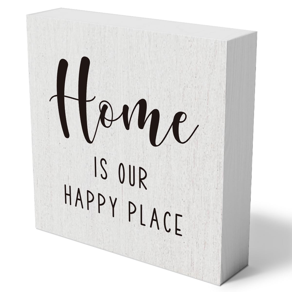 mmiishe Home Is Our Happy Place Wooden Box Sign Decorative Family Farmhouse Wood Box Sign Home Bedroom Living Room Decor Rustic Square Desk Sign for Shelf 5 x 5 Inches