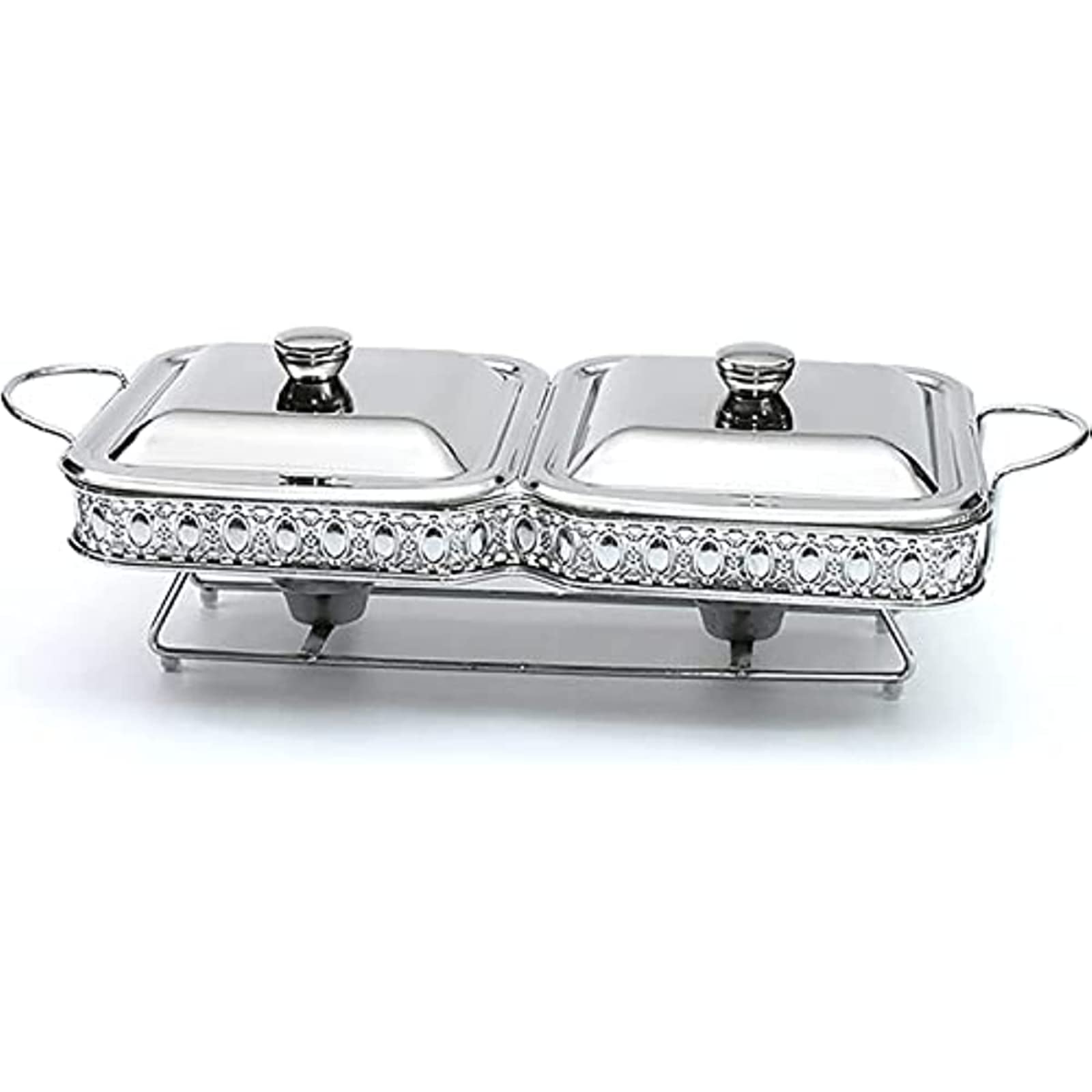 Chafing Dish Quadrato in Acciaio Inox, Set per scaldavivande, Buffet e Catering, con teglia per Alimenti, Coperchio, Supporto Solido e Contenitore per combustibile.，Silver