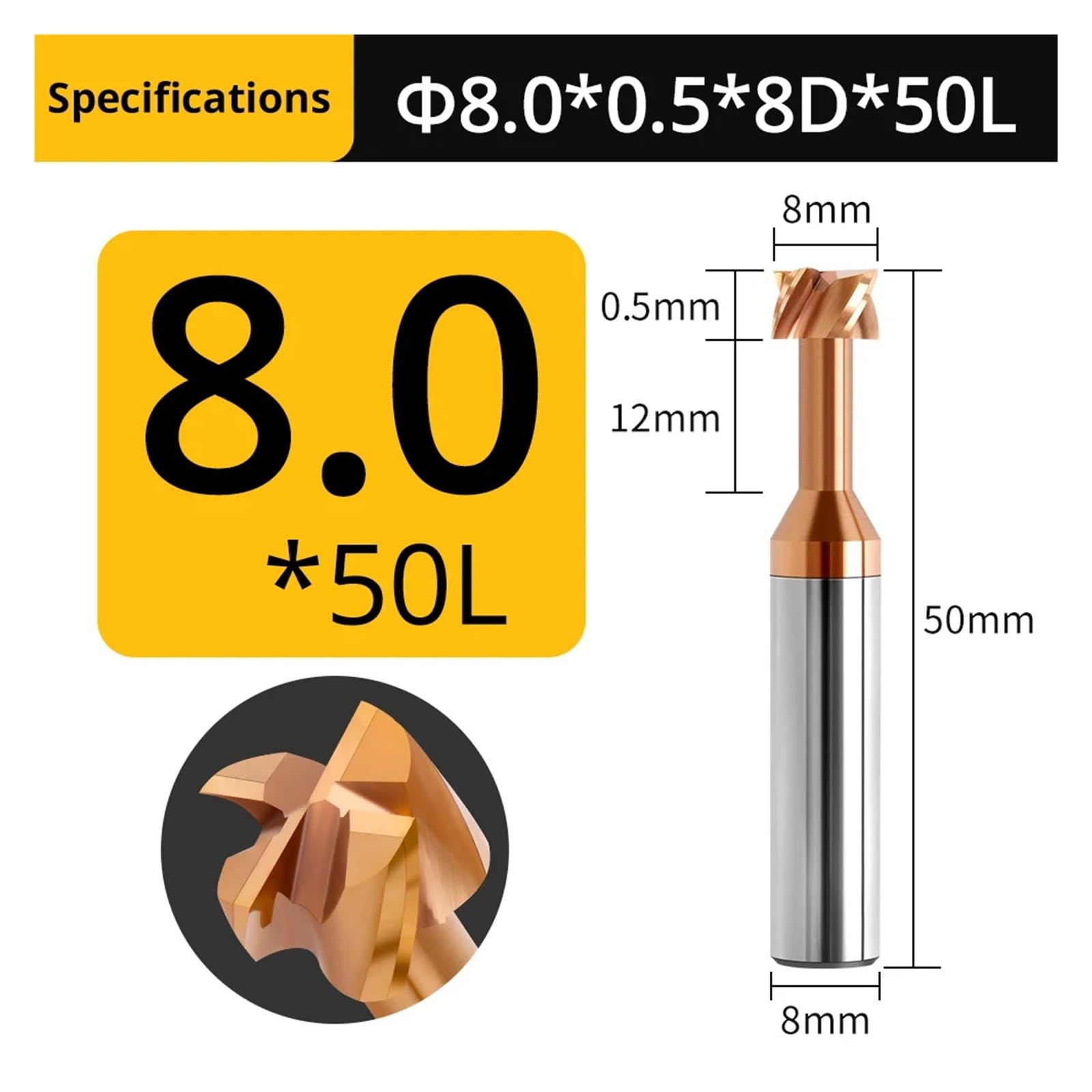 1 sztuka frez trzpieniowy typu T, frez HRC55, 4-fletowy, frez z węglików spiekanych, średnica cięcia 3-12 mm, głębokość 0,5-5, frez do metalu ze stali wolframowej, narzędzia tnące CNC (8 x 0,5 x 8 x