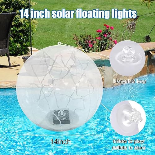 Miniatura 3 de Luces Solares Flotantes Para Piscina, Pelota Inflable Flotante Para Piscina De 13.8 ,Impermeables Ip68, Luces Flotantes Para Piscina Con Control Remoto Para Fiestas 1 Unidad Color Cálido
