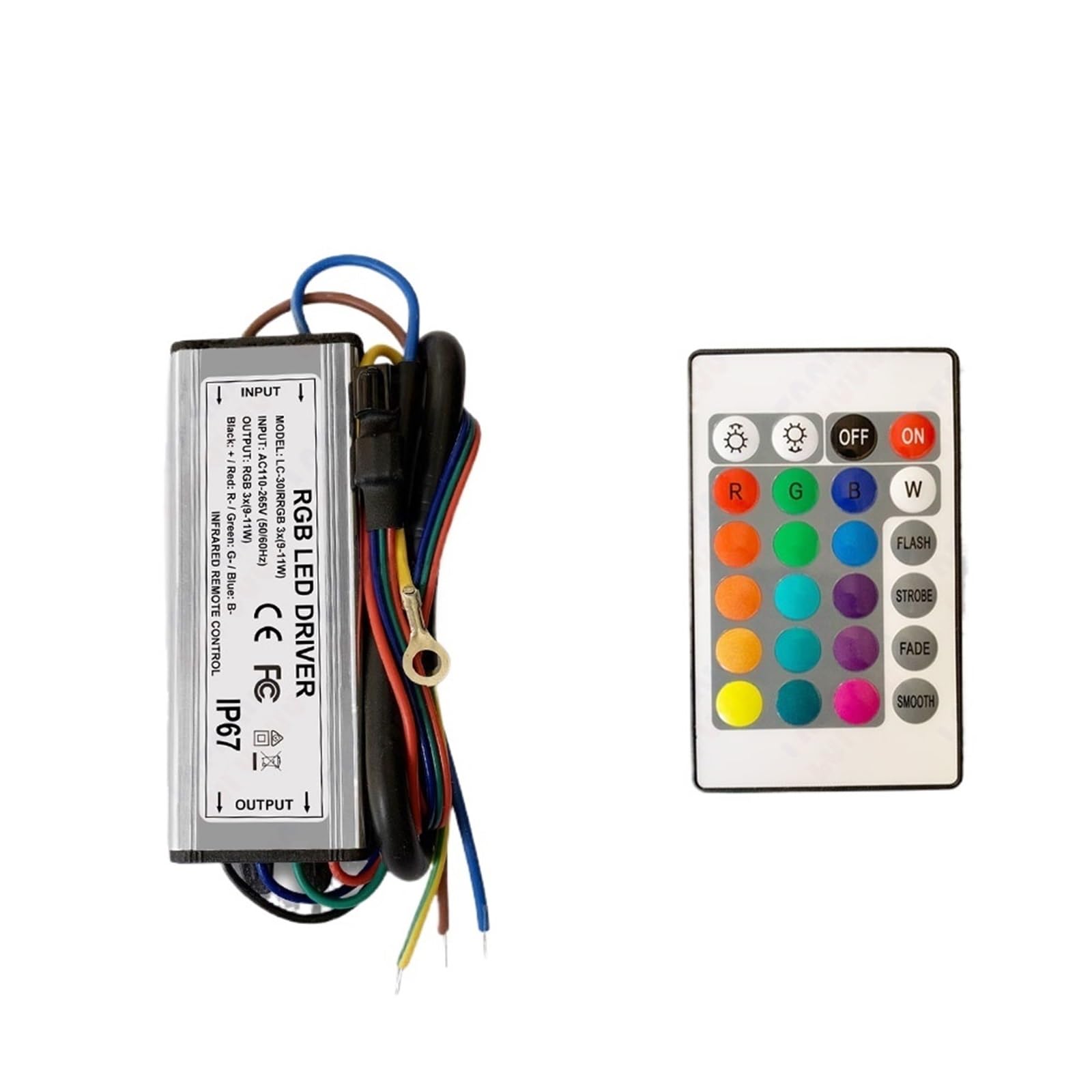 FCARUMIQP 10W 20W 30W 50W 100W RGB LED Driver Waterproof IP67 Power Supply Adapter Infrared Remote Control AC85-265V(30 Watt)