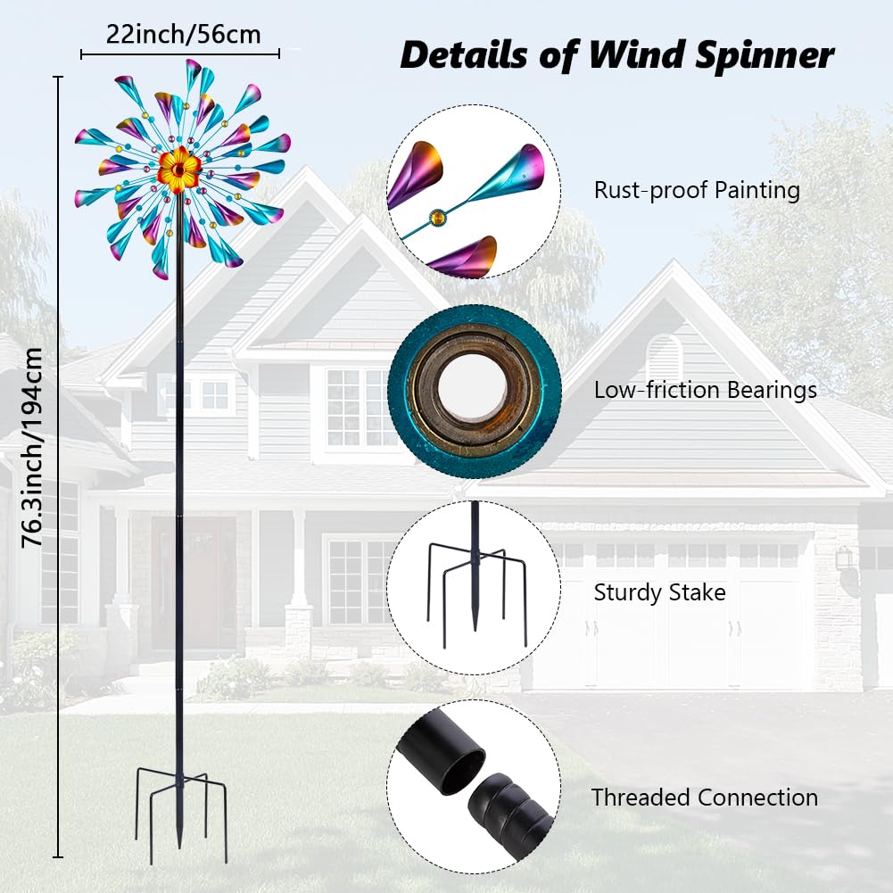Molinillos de viento de metal grandes para exteriores, molinillo de viento cinético y escultura de viento con estaca, escultura de viento impermeable, decoración artística para patio, jardín,