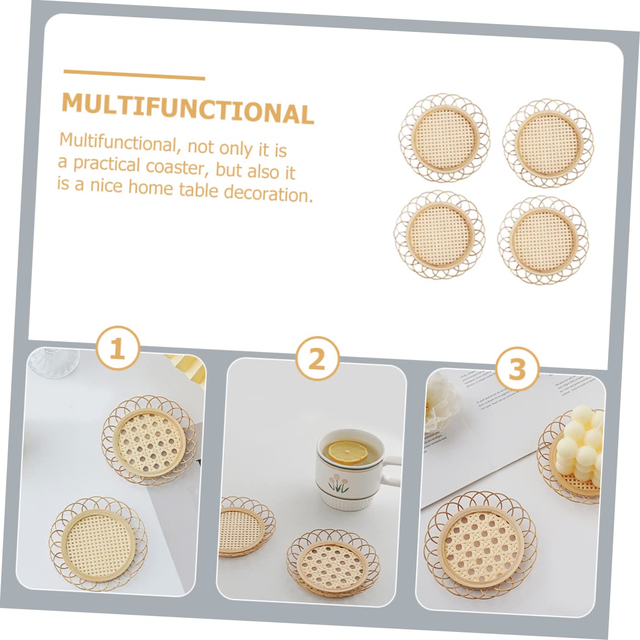 Alipis 5 Series Posavasos De Bambú Absorbente Plato Bebidas Largo Redondo Tapete De Mesa para El Hogar Alfombrilla Antideslizante para Tazas Colchoneta Beige 4 Piezas X 5