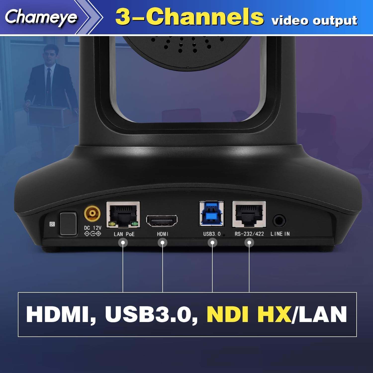Telecamera PTZ 4K Chameye Con Tracciamento AI E Zoom Ottico 20X – NDI HX, USB 3.0, HDMI Per Chiese, Scuole E Conferenze