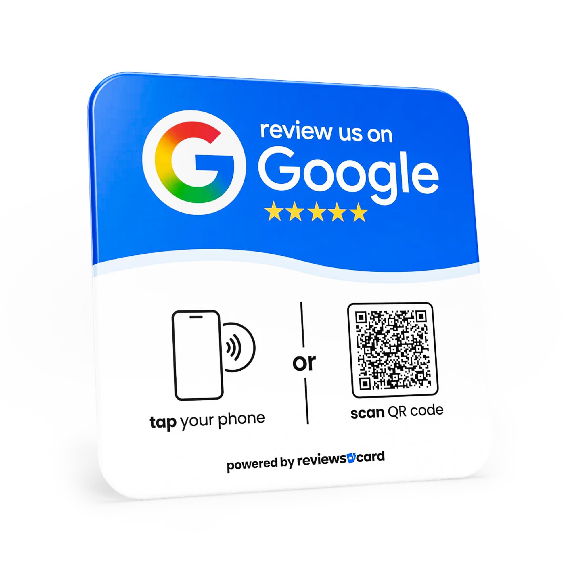 Smart NFC Review Plaque | Blue | Contactless Customer Feedback Wall Sign with NFC Tap & QR Code | Compatible with Google Review System | Works with All Smartphones | ReviewsCard