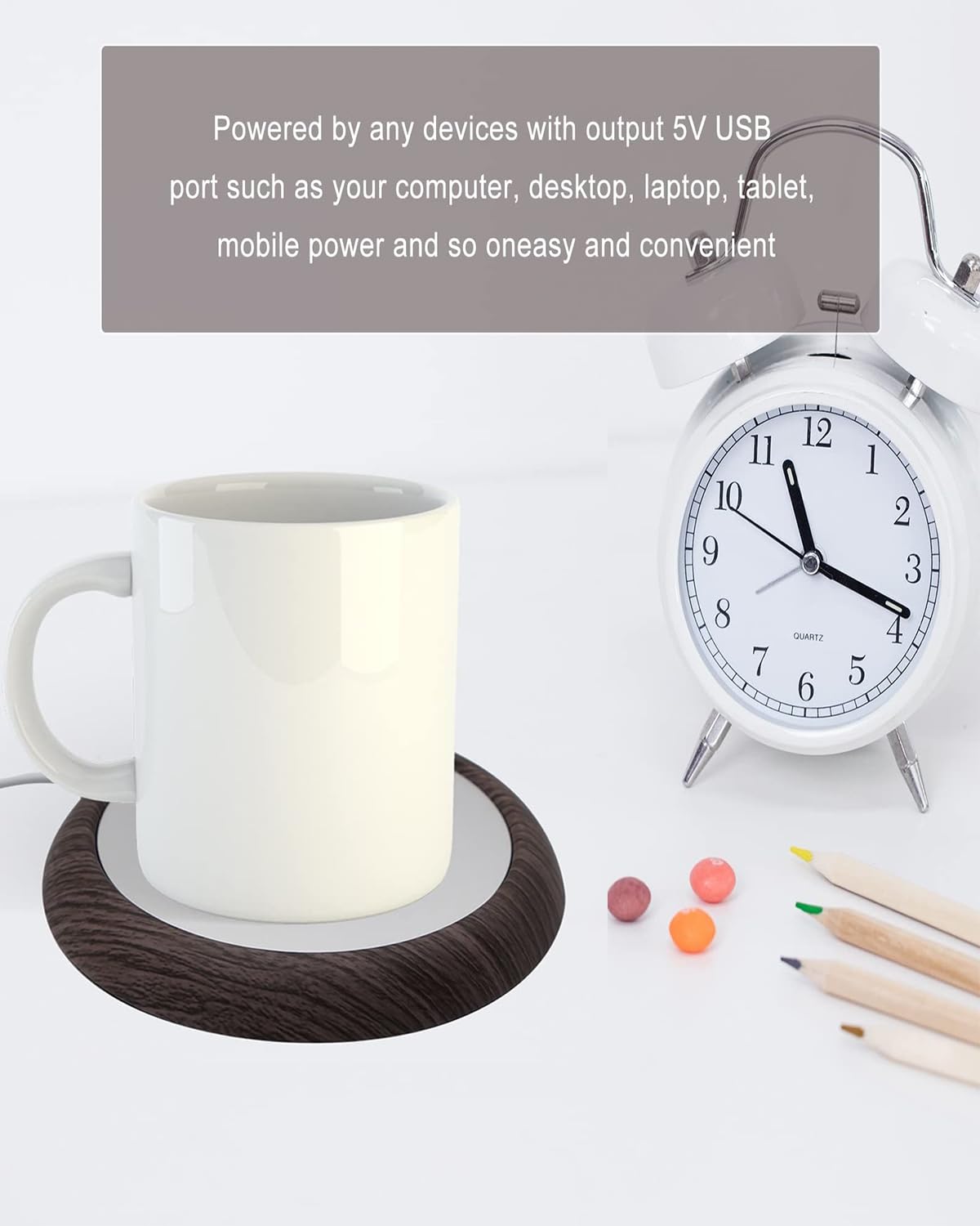 MYMULIKE JRBD-SMW-DE Calentador de tazas de café y té USB 45°C acero aluminio marrón