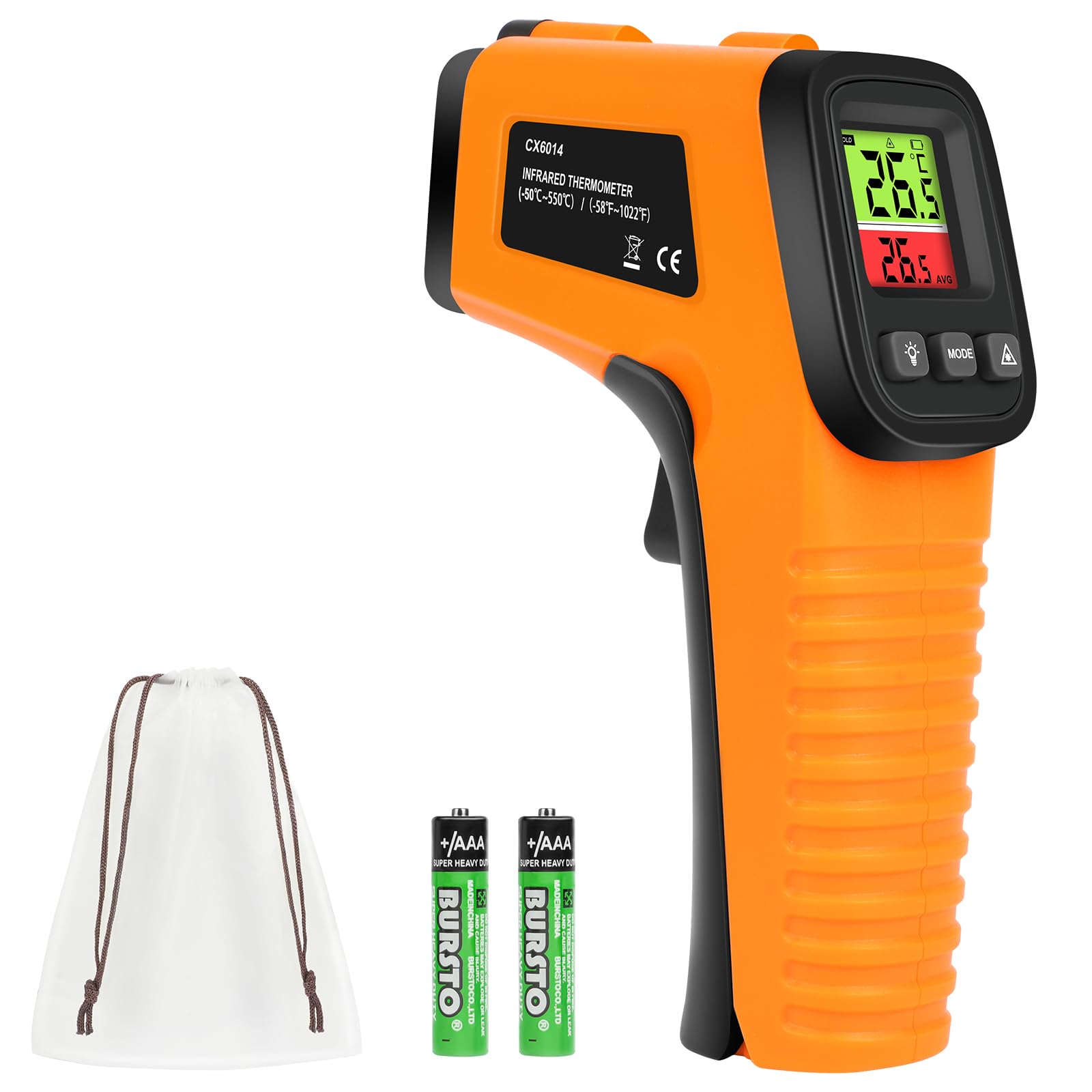Termómetro Infrarrojo -50°C ~ 550°C Láser sin Contacto Emisividad Ajustable Pantalla LCD