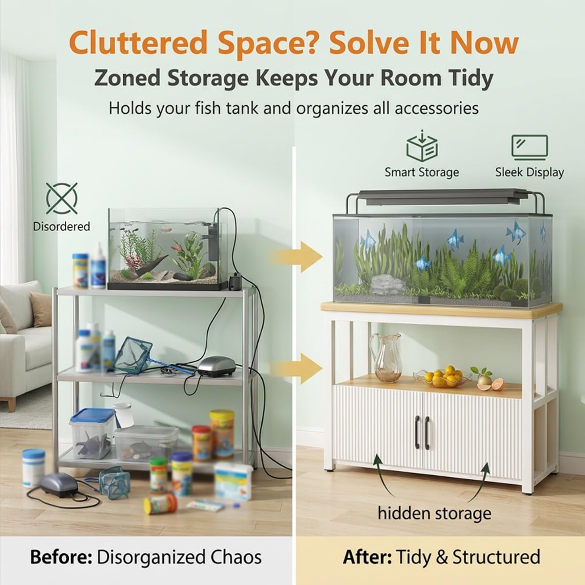 Mobile Acquario In Metallo Robusto Con Vano Contenitore Per Casa | Supporto Per Acquario Con Contenitore Tavolo In Metallo Robusto Con Mobile Per Casa(E,60*30cm/23.6*11.8in)