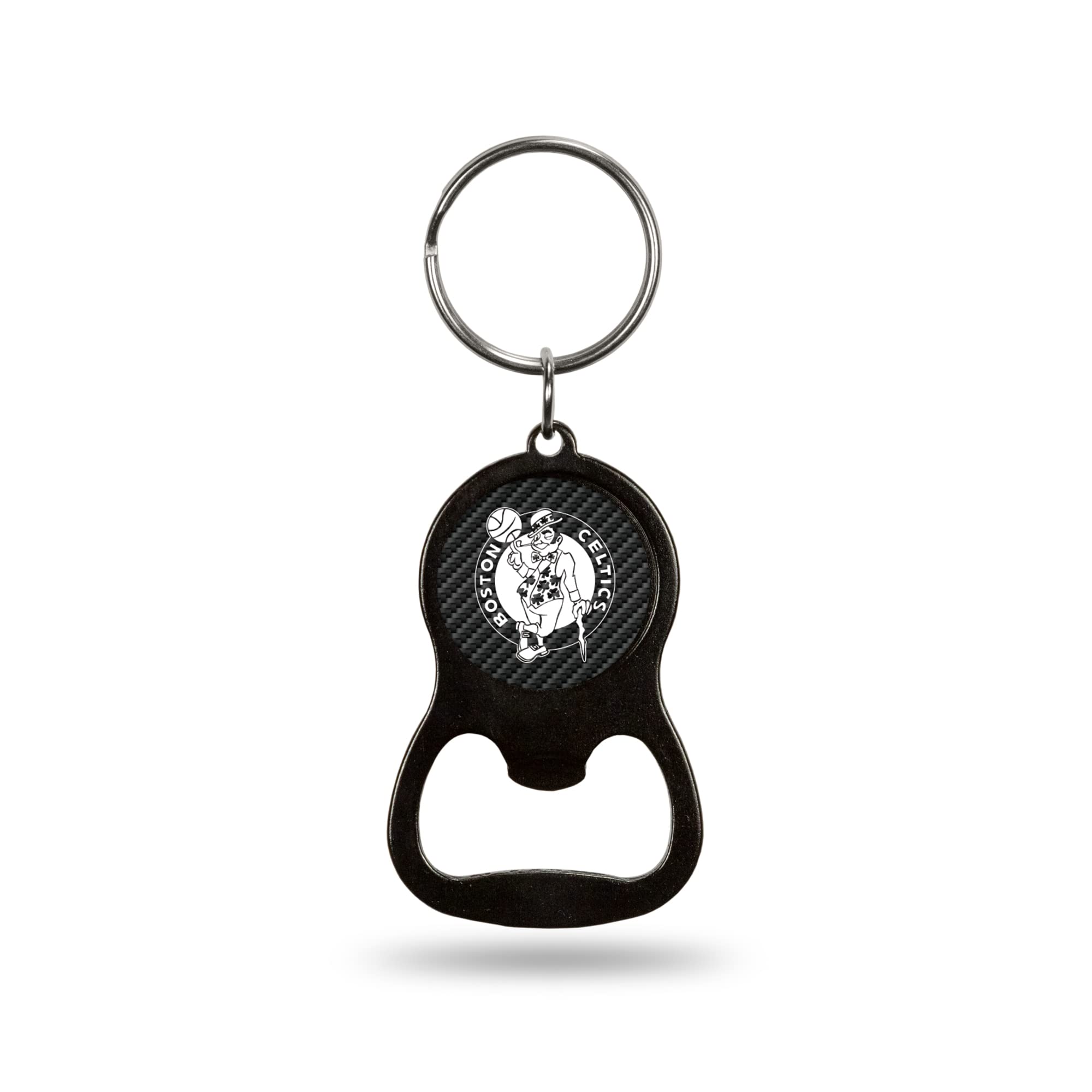Rico Industries NBA Basketball Boston Celtics Carbon Fiber Metal Keychain - Beverage Bottle Opener With Key Ring - Pocket Size