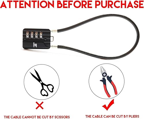 Miniatura 5 de RESET -201 (1 unidad) Candado de combinación de 4 dígitos con cable flexible de 20 pulgadas, bloqueo de cable largo para basura, casillero,