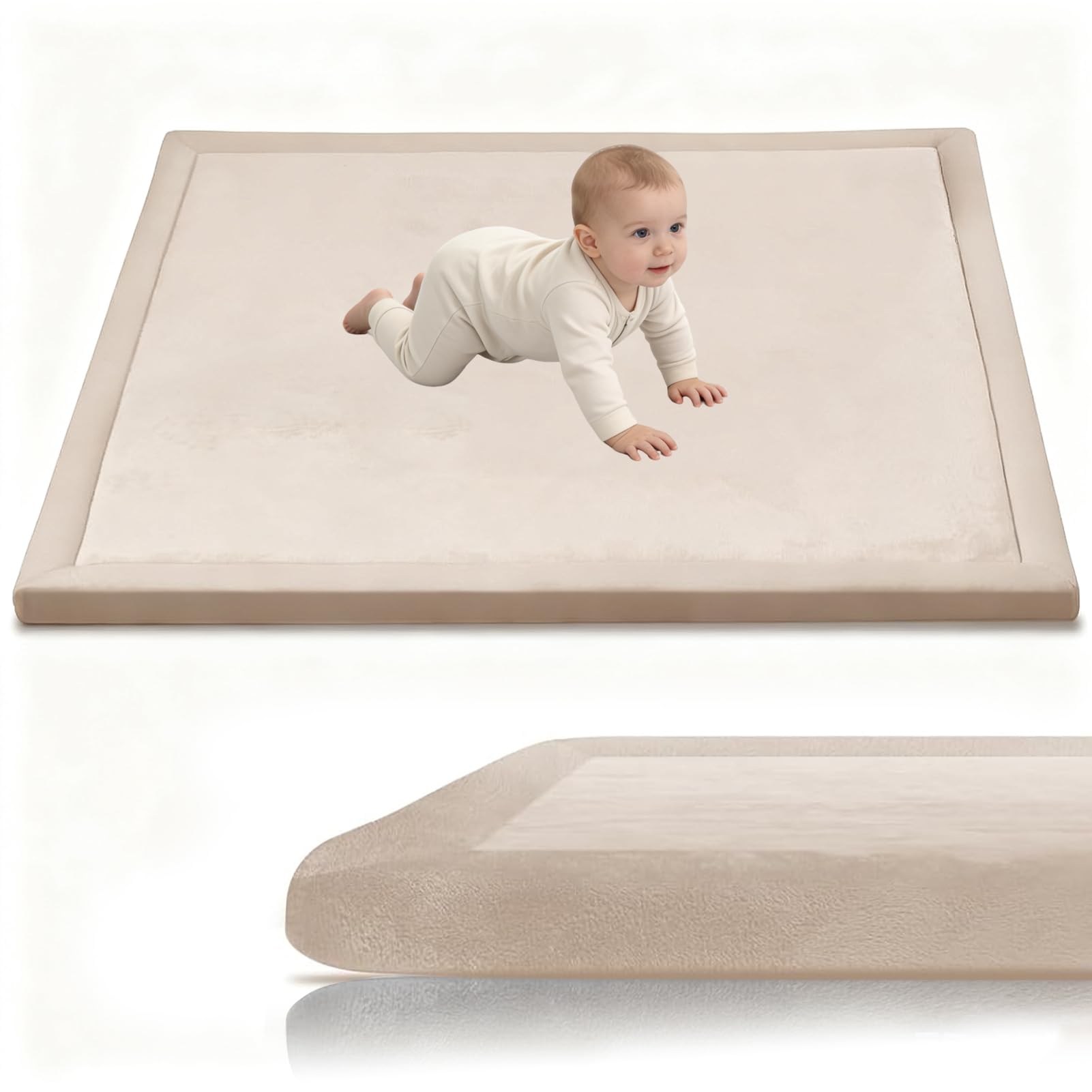 Krabbelmatte Baby 140 x 220 cm Creme 3cm Extra Dick und Spielmatte Kinder, Spielteppich Baby Rutschfester Krabbelteppich für Babys Memory Foam Teppich Kinder für Kinderzimmer Tatami Matte