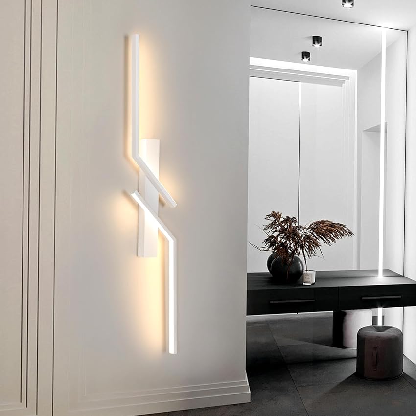 DELIPOP Applique da Parete Interno LED, 24W Creativo Bianco Lampada da Parete Moderno, Bianca Calda 3000K Lampada a Muro in Alluminio per Camera da Letto Soggiorno Corridoio Ufficio Scala