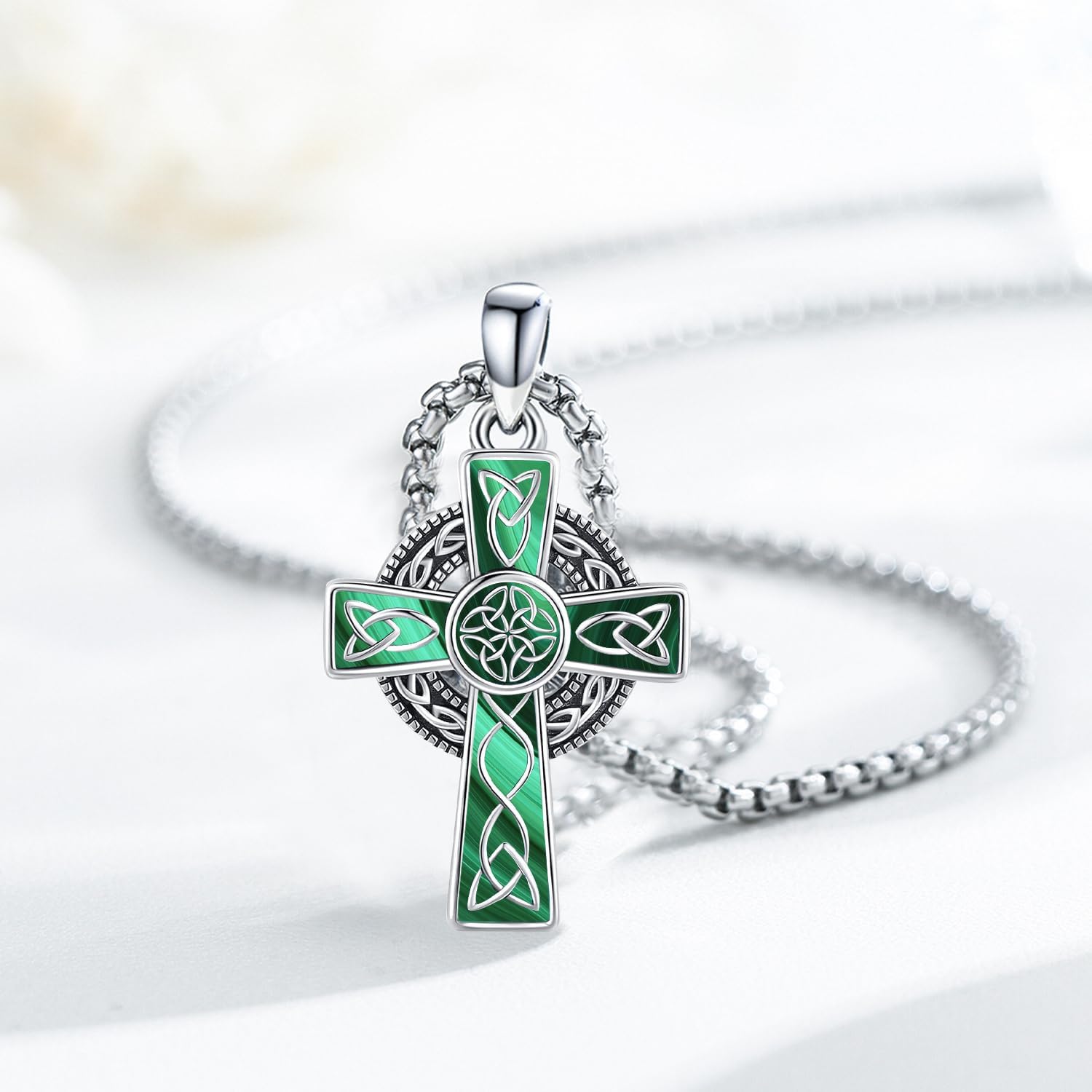 Midir&Etain Celtic Cross Necklace 925 Sterling Silver Cross Pendant Necklace Celtic Viking Irish Jewelry Religious Protective Gift for Men Women - Image 3