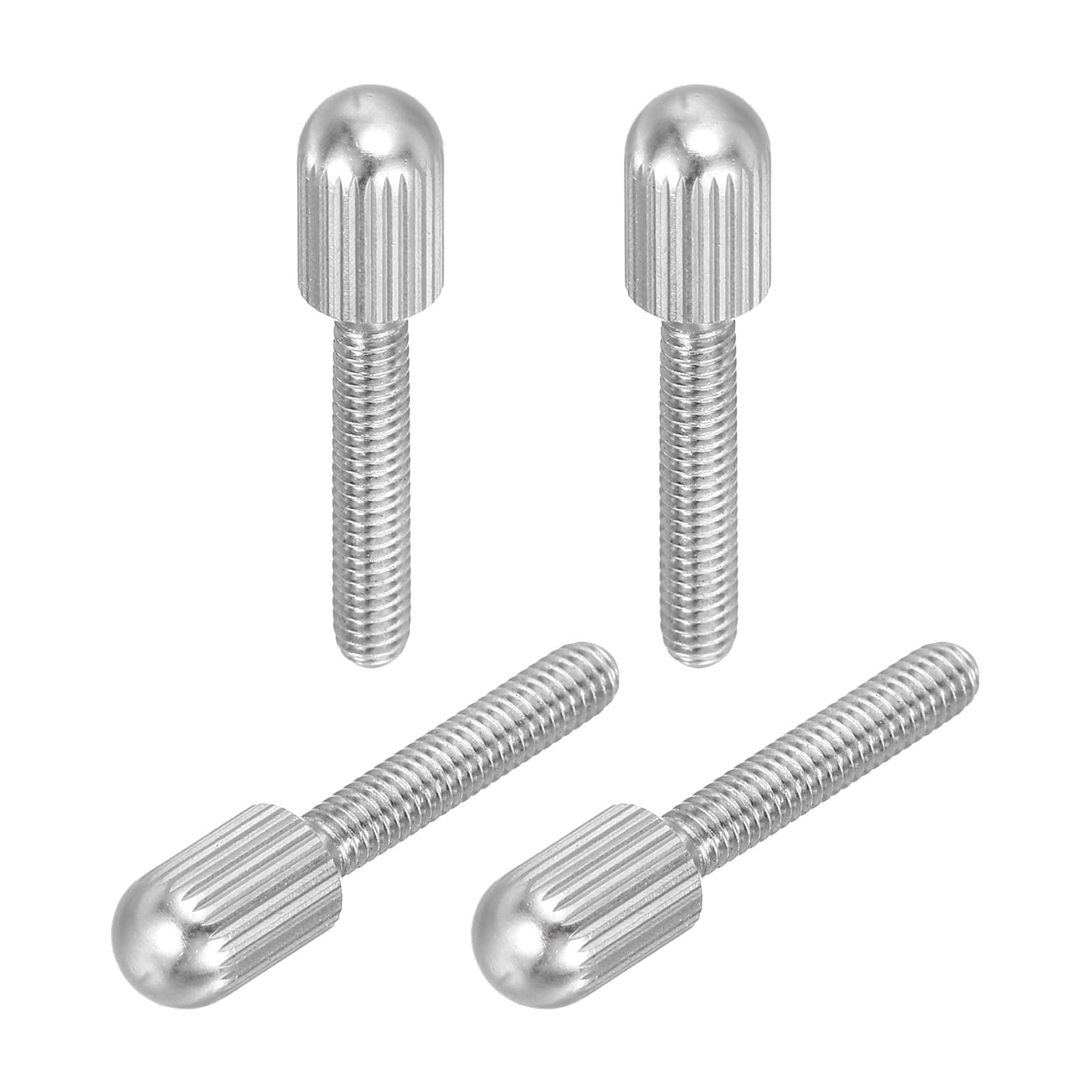 sourcing map 4 Pcs Small Knurled Thumb Screws, M4 x 20mm 304 Stainless Steel Male Flat Head Thread Knurled Thumbscrews Bolts Fasteners for Lighting Household, Electronic, Machine (Silver)