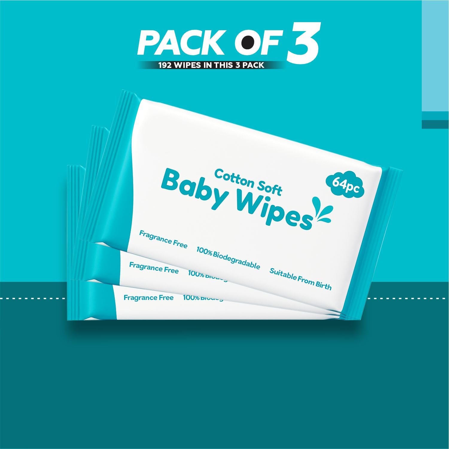 Baby Wipes Newborn Essentials Fragrance Free Soft & Gentle Sensitive Skin Moisturising & Skin Friendly Wet Wipes For Baby Body Cleaning Nappy Liners & Diaper Changes 18cmx15cm (192) - Image 2