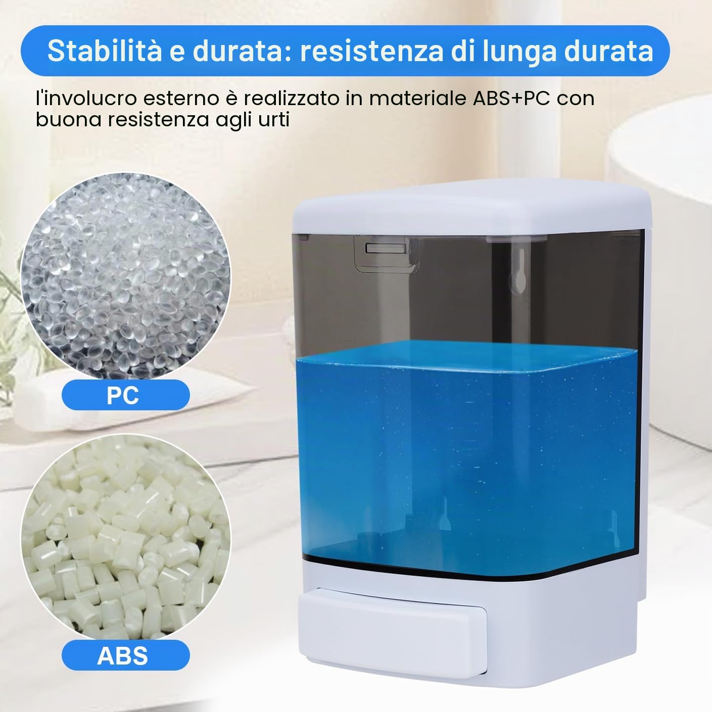 1000ML Dispenser di sapone manuale Condizionatore in plastica per shampoo a parete gel doccia dispenser camera pompa sapone per bagno o cucina