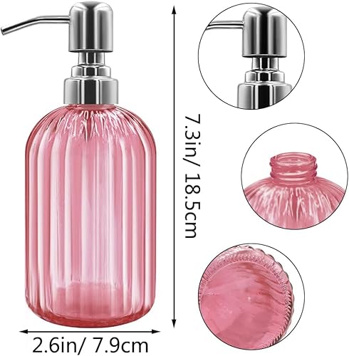 Miniatura 3 de Dispensador de jabón de vidrio de 14 onzas con bomba de acero inoxidable 304 a prueba de óxido, dispensador de jabón líquido de mano recargable para