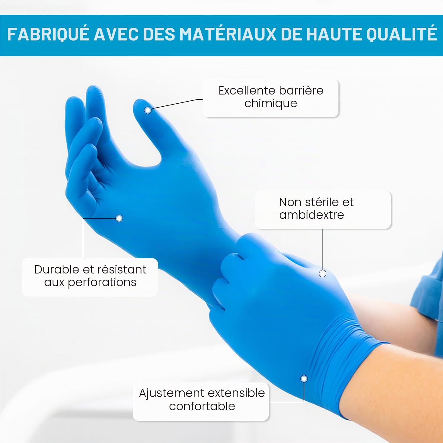 Gants en nitrile Just Health | Sans poudre, sans latex, ambidextres, jetables, flexibles et résistants | Utilisation polyvalente | Gants en nitrile bleus | 1000 pièces-XL