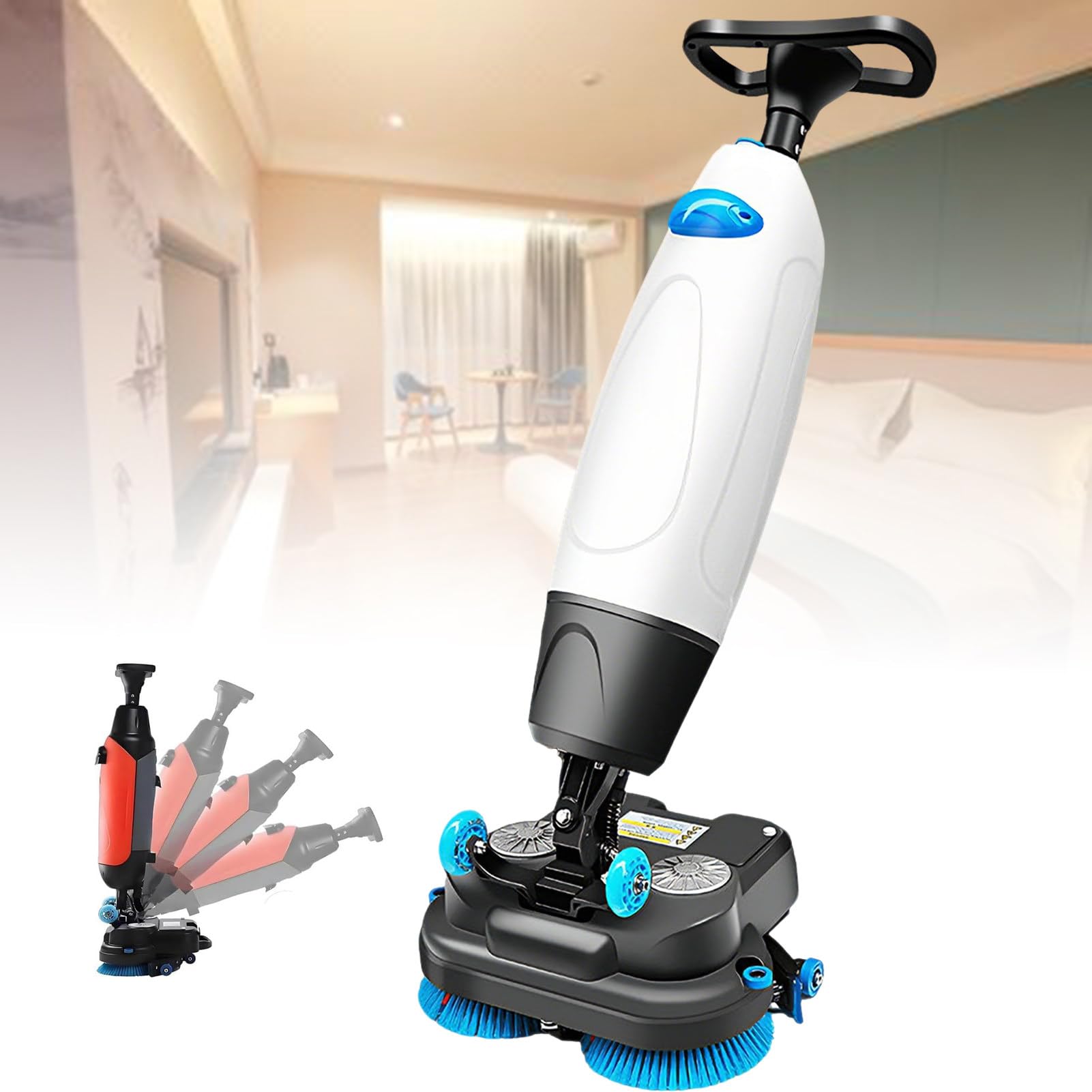 ExoticaBlend Walk-Behind Floor Scrubber Dryer - 17" Scrub Path, Dual 1.2 & 2 Gal Tanks, 1200㎡/H Coverage, for Wood, Tile, Terrazzo, Marble & Cement Floors White