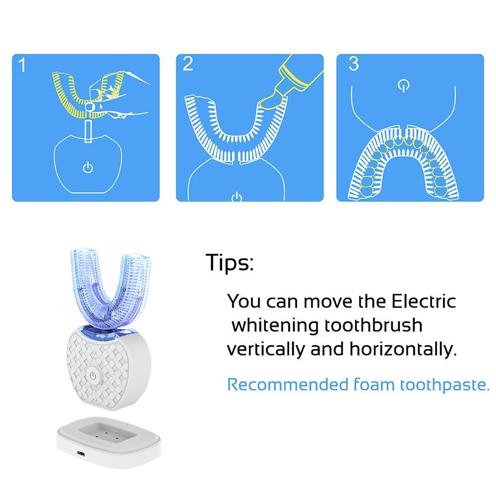 Cepillo de dientes ultrasónico, cepillo de dientes automático, blanqueamiento dental sónico con temporizador, cepillo de dientes eléctrico ultrasónico de 360° para adultos, carga inalámbrica (mujer)