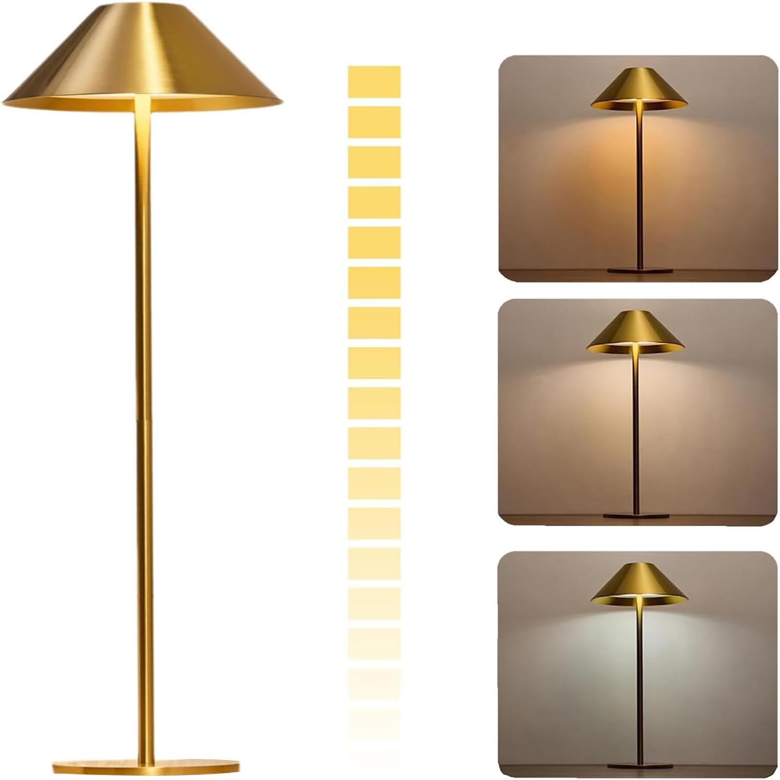 Metal Lámpara mesa con batería 5400 mAh Lámpara mesa LED 3 colores Inalámbrica 3000K - 6000K Lámpara mesa regulable Recargable IP54 Lámpara de mesa impermeable para exteriores para jardín (oro uno)