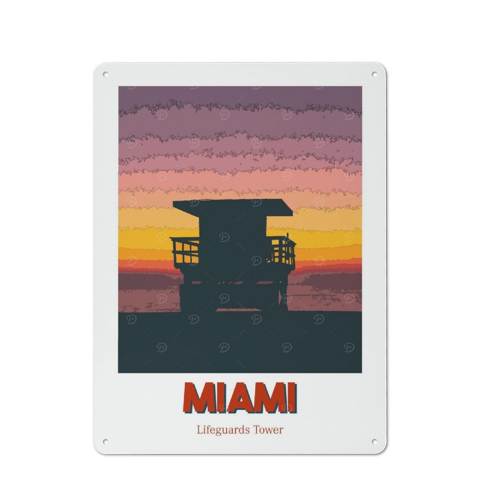 Junmoney Style-24 Miami Lifeguards Tower Retro Metal Wall Decor 40X30cm, Tin Wall Sign For Coffee Bar, Small Shop Or Dining Room
