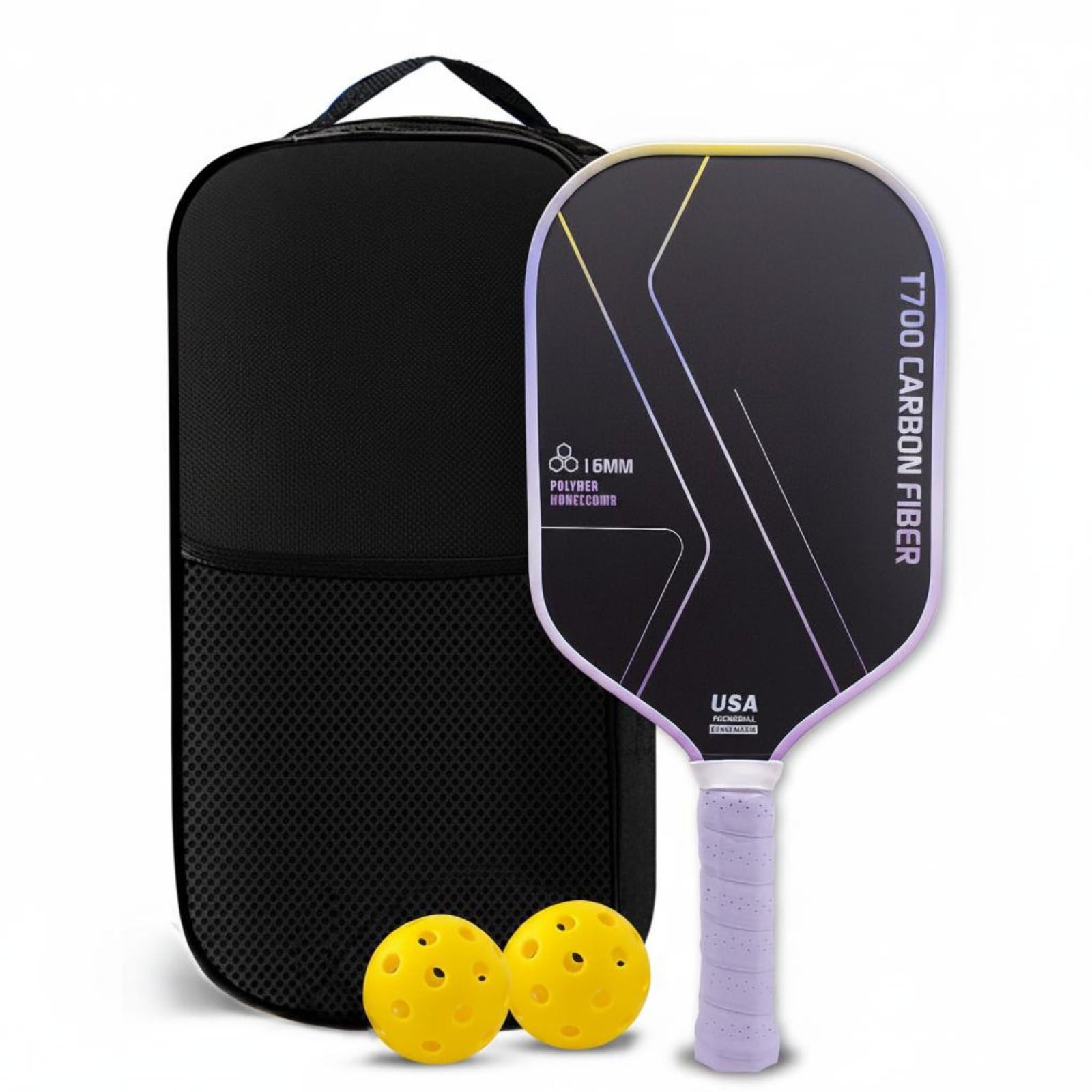 Textured Frosted Surface Synthetic Honeycomb Core Paddle Shock Absorbing Carbon Fiber Pickleball Paddle 16mm Pickleball Racket for Adults, Kids, Purple-1-image-35