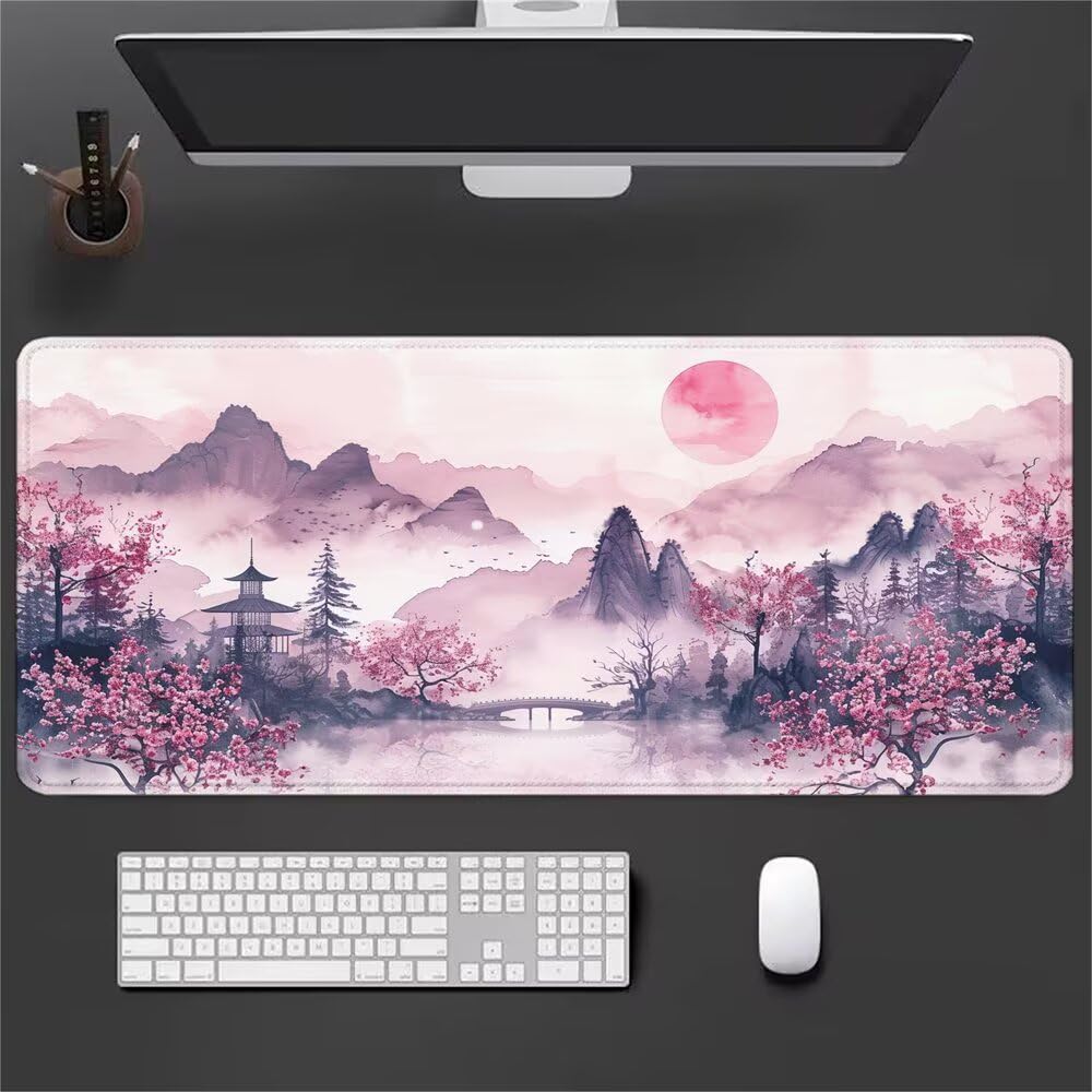 Giappone Tappetino Mouse XXL 1000x500x3mm, Gaming Tappetino Mouse Paesaggio Mousepad con Base in Impermeabile Gomma Antiscivolo per Tastiera, PC, Computer Ufficio Idea Regalo per Festa del Papà X-852