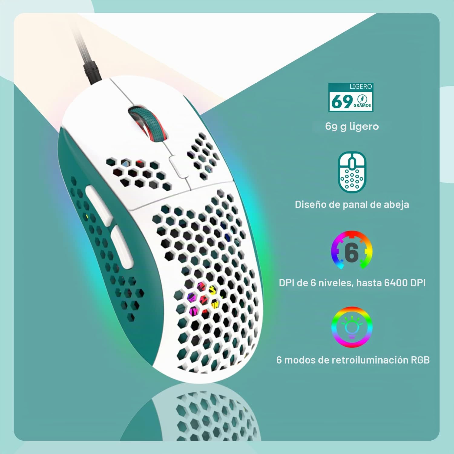 YINDIAO T8 60% RGB Juego de Teclado y Mouse para Juegos+Cable USB C en Espiral,Teclado Mecánico con Cable,US Layout,Compacto TKL de 68 Teclas,Mouse de Nido de Abeja,hasta 6400 dpi,para PC PS5,Verde
