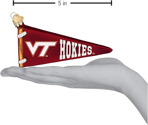 Vista 3 de Old World Christmas Ornamentos: Virginia Tech Adornos de vidrio soplado para árbol de Navidad, banderín